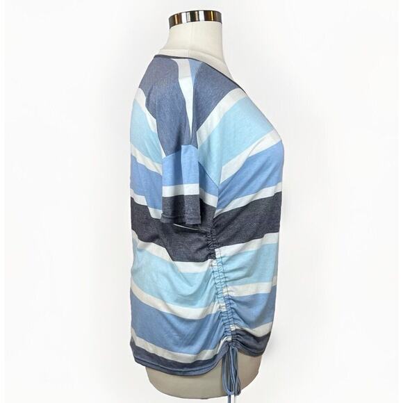 Joei & i Shirt Women’s Size 2X Short Sleeve Ruched & Side Tie Multicolor Stripe - Picture 2 of 10